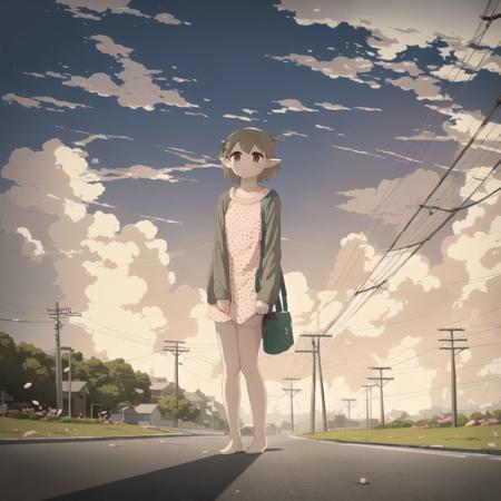 <lora:avo_rifl_08-02:1>


1girl, elf, baggy clothes, barefoot, closed mouth, clouds, cloudy sky, hair ornament, highres, long sleeves, looking at viewer, outdoors, power lines, red sky, road, short hair, single sidelock, sky, solo, standing, street, sunset, sweater, wind, cherry blossoms, polka dot, sidelocks, (close-up:1.2)