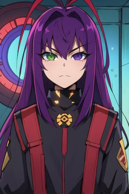 tenma_unomiya purple hair purple eyes green eyes heterochromia antenna hair long hair