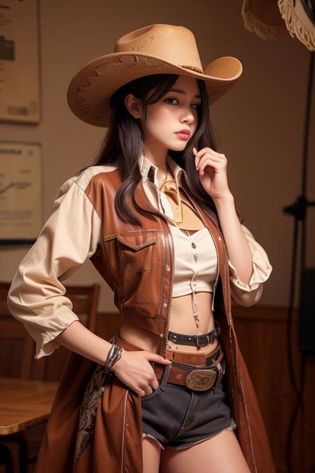 western cowboy style,photography,best quality, realistic, photorealistic, intricate details, (delicate detailed), (intricate details), cinematic light, best quality Backlights, clear line, 8k,ultra high res, <lora:cowboyNiuzai_v10:1>