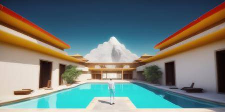 <lora:15ParralelDimensions:1>parallel dimension: a man standing in the middle of a pool