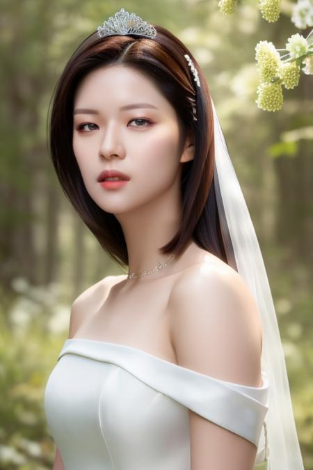 black hair, <lora:twiceJeongyeonV1:1>,Jeongyeon,(close-up photo:1.3),(pov:1.1),korean, woman, complex 3d render ultra detailed, portrait of beautiful woman,, moody portrait, striking features, beauty, intricate details, dramatic composition, tension, contrast, texture, realism, high-quality rendering, stunning art, high quality, film grain, Fujifilm XT3,swirly bokeh,(realistic, photo-realistic:1.4),RAW photo,physically-based rendering,(looking at viewer:1.4),(8k, best quality, masterpiece:1.2),(full body shot:1.1),octane render,extremely detailed CG, unity 8k wallpaper,(studio soft light, rim light,in forest,sunlight:1.2),standing,(a girl is wearing wedding dress:1.5),hyper realistic detail shiny skin,ultra detailed,(ultra realistic:1.5),(intricate:1.2),(photorealistic:1.4),1girl,(skinny:1.3),detailed background