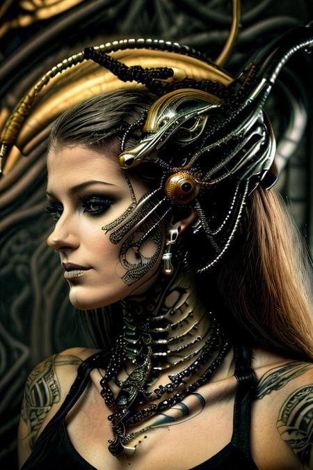 "A humanoid AI represented in Art Nouveau style, with intricate, flowing lines and decorative patterns. She has a serene expression, her hair a cascade of metallic threads intertwined with floral motifs. Her body is partly robotic, with gold and pearl accents, seamlessly blending with organic forms. The background is a stained-glass-style design, featuring celestial and floral imagery. Art style: detailed, ornamental, and vintage-inspired." face close up,
NEG_EMBED_STABLE_YOGI_V3, cyberg1gerng, cyberg1gerng face,