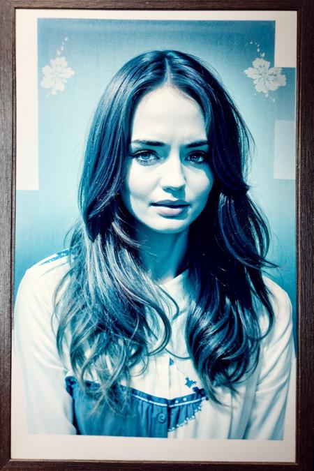 Cyanotype portrait art, Graphic design, poster, fine art  <lora:Laura_Haddock:0.85>