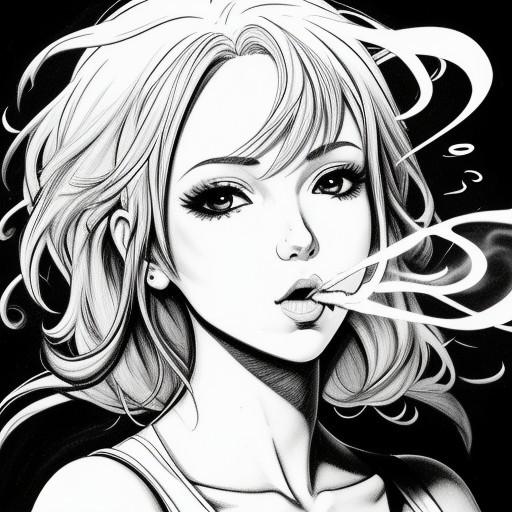 ink. Pencil black and white
Beautiful girl redhead anime style. Anime style. Smoking. Mature content. Black, white, red, orange colors. Shapes and dynamic in background Outlines -- --