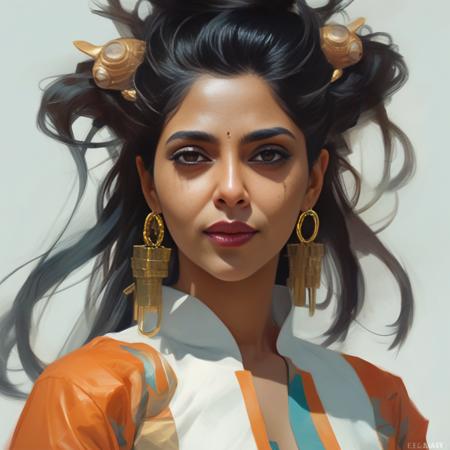 AishwaryaLekshmi, (art by Peter Mohrbacher:0.7) , portrait, insane details,close up of a [Chibi|Intellectual] well-built (Girl:1.1) , elegant, Dynamic hair, Half-up half-down hairstyle, Geometric Style, natural lighting, Fish-eye Lens, Electic Colors, Plain white background,  <lora:AishwaryaLekshmiSDXL:1>