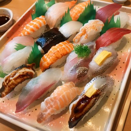 nigiriL, sushi, food focus, food, still life, vegetable, plate, realistic, 