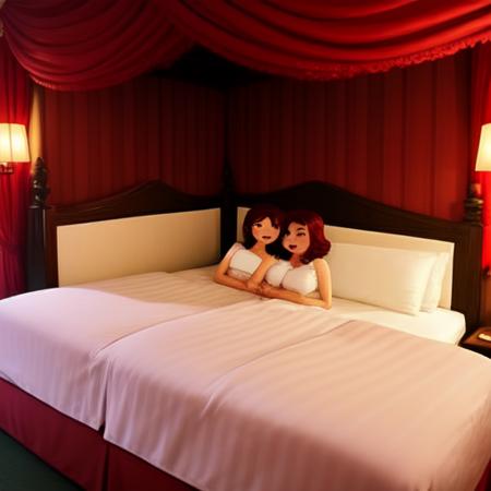 lovers hotel, bed background cartoonish