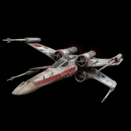 very high quality ,  <lora:Xwing:0.8> , Xwing , red , white , smoothed texture, smoothed image , black background , view from the front ,