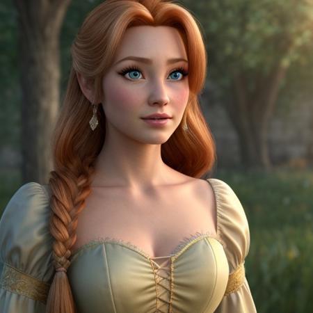 a realistic feminine princess, Rapunzel, but with red hair, HD
