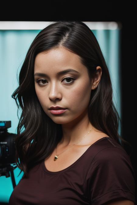 <lora:summ3rgl4u:0.9>, a Realistic photo of a summ3rgl4u woman, long hair, breasts, looking at viewer, brown hair, shirt, dress, brown eyes, collarbone, short sleeves, parted lips, lips, realistic, professional Photography, Photorealistic, detailed, inside a dark Studio Room background, blurred background, RAW, analog, sharp focus, 8k, HD, DSLR, high quality, Fujifilm XT3, film grain, award winning, masterpiece