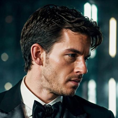 DSLR photo of jonathanbailey person using a tuxedo.face side portrait.in blade runner.daylight.professional photography.high resolution.detailed photo.RAW.still film.f/16.uhd.hdr.4k <lora:jonathanbailey_55800:1>