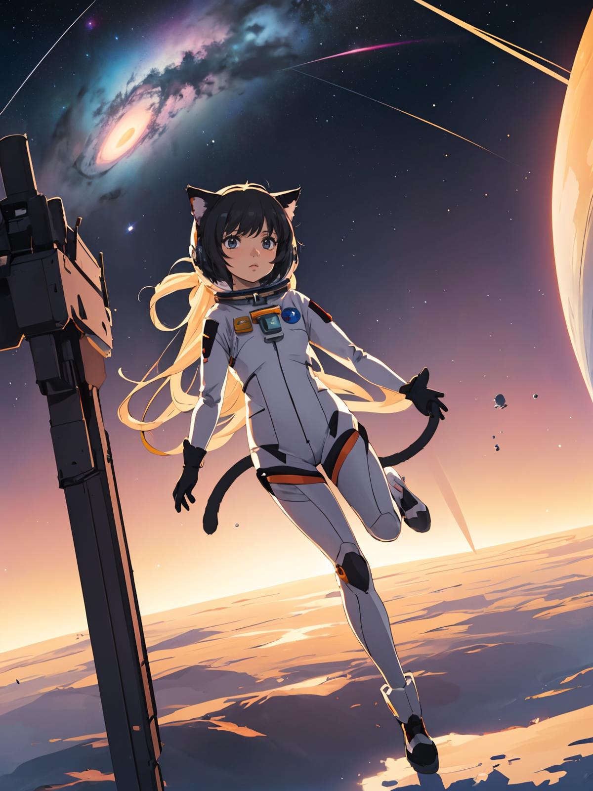 The Artist's Interpretation of a Space Cat: A Girl in a Spacesuit with Cat Ears and Tail