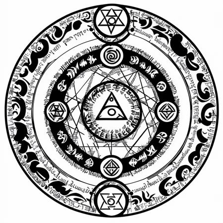 nvjobmagiccircle magic summoning circle, various symbols, pentagramus, white background, intricate