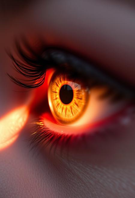 Super Close Up shot IS a female vampire eye, reflecting a sunser, photography studio style