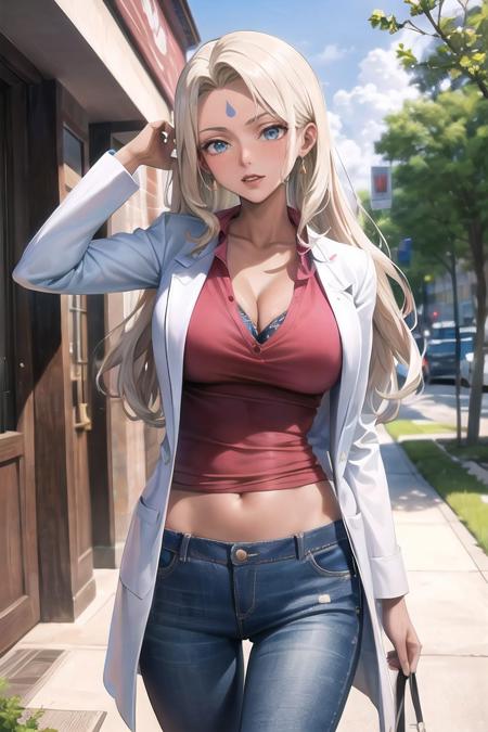 ANIME_Rakshata_Chawla_aiwaifu69,aiwaifu69,long hair,blonde hair,dark skin,dark-skinned female,forehead mark,cleavage,facial mark,large breasts,lipstick,earrings,labcoat,makeup,blue eyes,jewelry,kiseru,midriff,pants,shirt,open clothes, masterpiece,best quality,ultra detailed, 8k, 4k,highly detailed, scenery,pose,solo,
