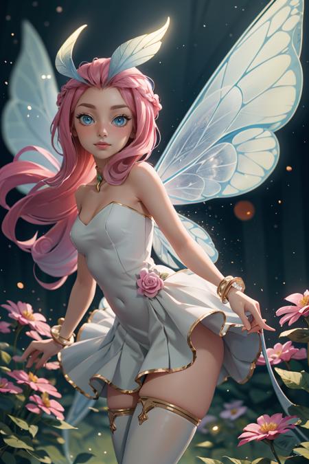  Tasi_AFK, long pink hair, fairy, fairy wings, dress, thighhighs, 