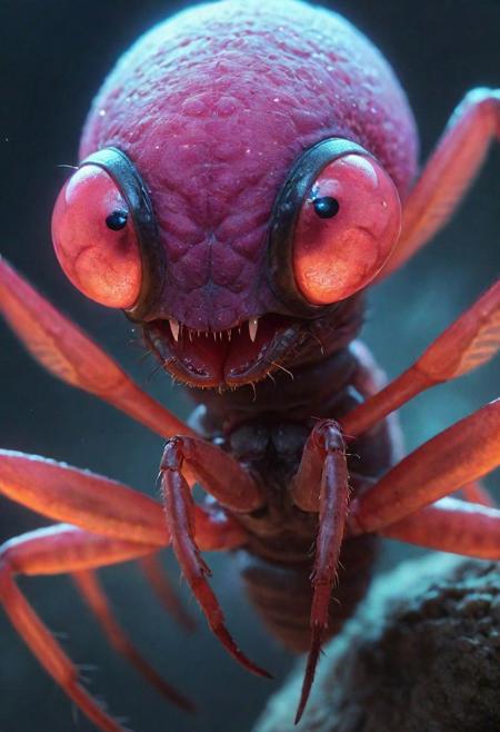 a close up of alien creature with many glowing eyes, inspired by Marek Okon, fantasy art, fantasy surreal photographycute, humanoid, ant, shrimp, raspberry, in style of beeple, jessica rossier and brian froud, rendered in keyshot, from pathfinder, epic full color illustration, full color illustration, octane render, cosmic art, stars, galaxy, nebula