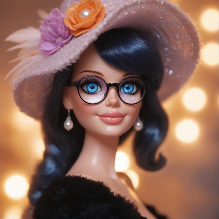 photo, selective focus, miniature effect, bokeh, highly detailed, vibrant, perspective control, natural tilt shot, , glamour shot of a blonde big boobed barbie with big summer hat in a photoshoot, chromatic blur, chromatic aberration, illustration, g macro photography, (enchanting:1.3), (luminous:1.2), (oversized flora:1.1), mystical, magical, vibrant photography, shimmering light, dreamy, whimsical, serene, soft-focus, hyper-detailed digital art, smile, glasses, shiny leather, barbie sitting in an big Easter egg, Easter egg as a concept of rebirth, cracked surface, pastel colors, soft glowing lights, nestled of soft feathers and young spring flowers, soft background, bokeh effect, miniature effect, natural light, ultra fine details, as a digital painting, a single, mesmerizing ice-blue eye, its crystalline details refracting light like frozen glass, framed by thick, dark lashes casting delicate shadows. The surrounding skin is painted in fluid, velvety strokes of midnight blue and cool gray, creating a celestial texture that feels almost weightless. The lips, full and slightly parted, are a deep indigo with a glossy sheen, revealing a faint glimpse of pearl-white teeth. sexy smiling pinup puppet,,, aesthetic, ambiance, detailed eyes, beautiful eyes, sideways glance, smile, whiite gloves, glasses, orange-tinted eyewear, round eyewear, big elegant hat.