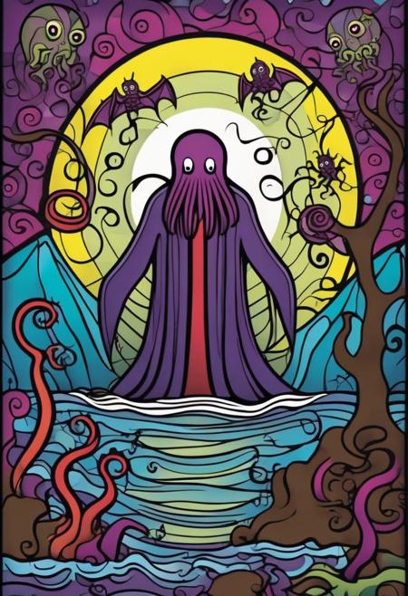 (Romero Britto style: 1.2), ((Lovecraft Horror: 1.6), mystivis, Cthulhu