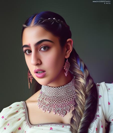 (SaraAliKhan) , [ (art by Miss Aniela:1.2) ,art by Gary Hume::18], photograph, Cyberpop, slight Girl, Star mage, Platinum Dutch braid hairstyle, film grain, Fuji superia 400, F/14,  <lora:SaraAliKhanSD1.5:1>