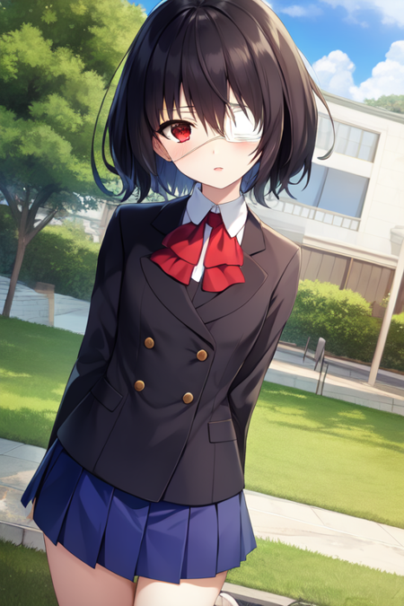 misakimei, eyepatch, 1girl, solo, school uniform