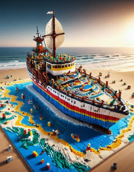 sea boat ocean beach made of legos, 64k <lora:Expert_Lego_set:1>