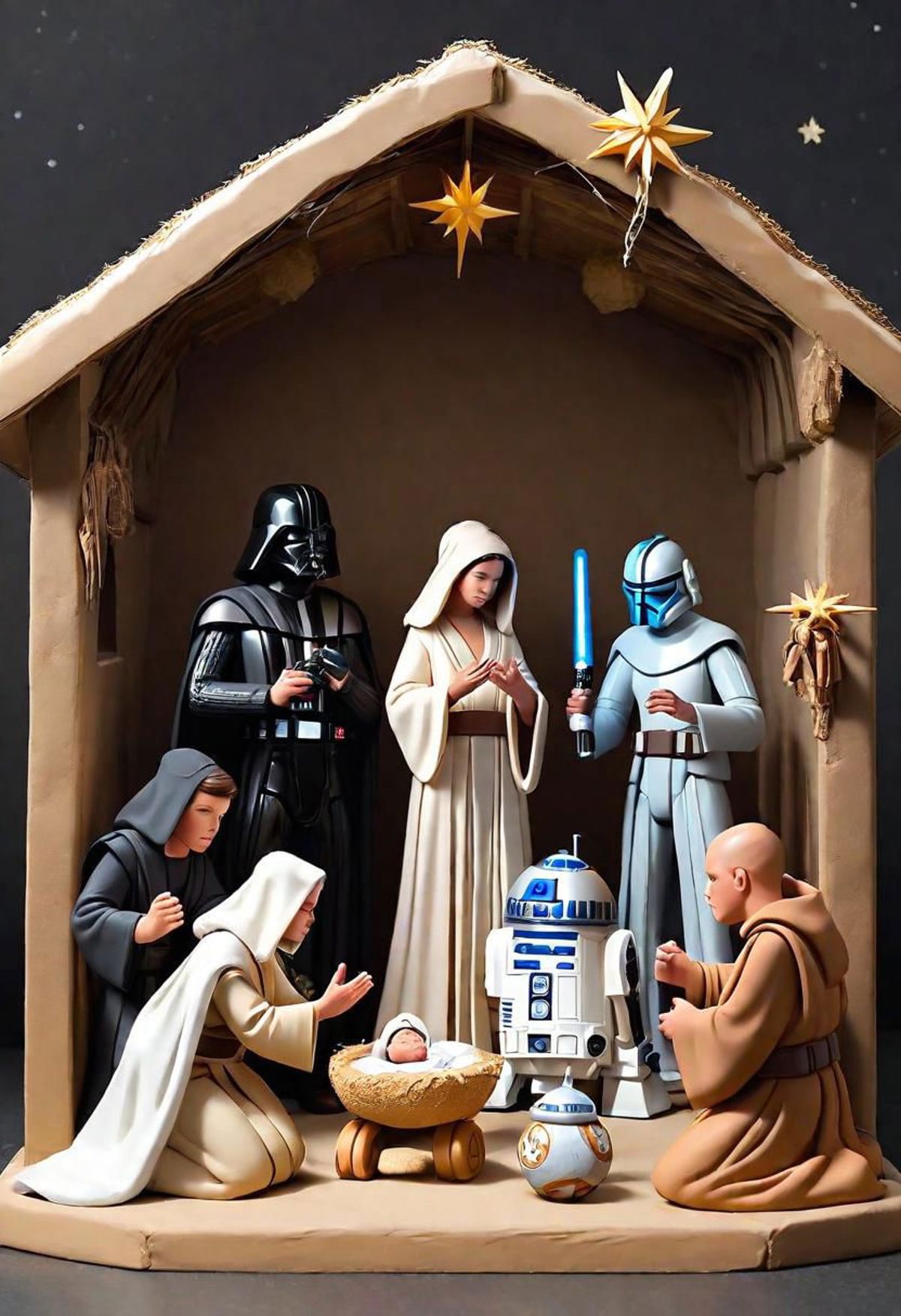 Nativity Scene with Star Wars Characters: Darth Vader, Stormtrooper, and R2-D2