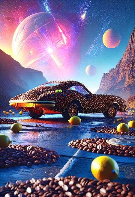 Dusk, Out Of Time, Highway, Dreamland, Spaceship made of coffee beans, Hunted, Lies, Nowhere, Lemons, Player, Chaos, 
3d-rendering, concept-art, digital, dreaminess, futuristic, multimedia, virtual-reality, 
eeriness, fantasy, other-worldliness, science-fiction, surreal, colorful, sci-fi, technological, alien worlds, space themes, advanced civilizations, 
intricate details, highly detailed, ultra-detailed, absurdres, unreal engine, octane rendering, high contrast, vivid, vibrant, volumetric lighting, sharp focus,