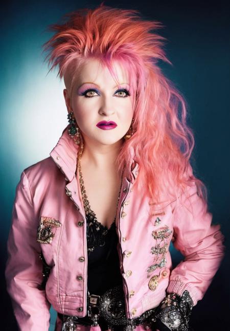 cyndi lauper 1980s, (sharp focus:1.2), photo, attractive young woman, (beautiful face:1.1), detailed eyes, luscious lips, (winged eyeliner:0.85), (tight body:1.2), (pink hair:1.2), wearing (jacket:1.2) at a (shop:1.2). (moody lighting:1.2), depth of field, bokeh, 4K, HDR. by (James C. Christensen:1.2|Jeremy Lipking:1.1).