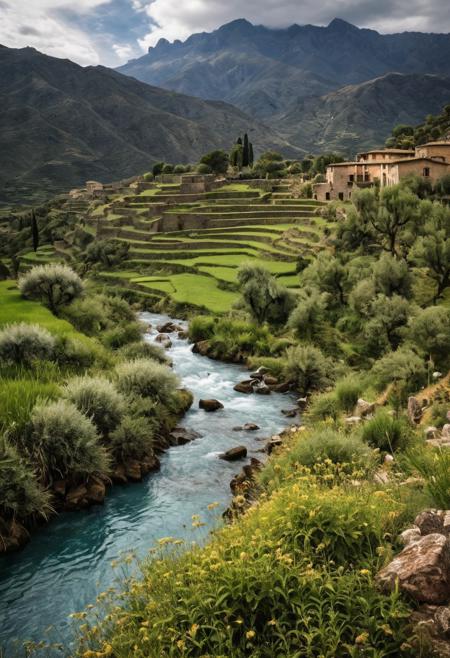 A captivating picture of a mixture of Inka and modern Italian landscape