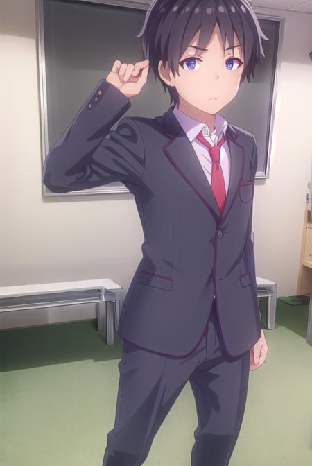 keikikiryuu, <lora:keiki kiryuu s1-lora-nochekaiser:1>,
keiki kiryuu, black hair, (black eyes:1.3), male focus,
BREAK school uniform, jacket, necktie, shoes, pants, red necktie,
BREAK indoors, classroom,
BREAK looking at viewer,
BREAK <lyco:GoodHands-beta2:1>, (masterpiece:1.2), best quality, high resolution, unity 8k wallpaper, (illustration:0.8), (beautiful detailed eyes:1.6), extremely detailed face, perfect lighting, extremely detailed CG, (perfect hands, perfect anatomy),