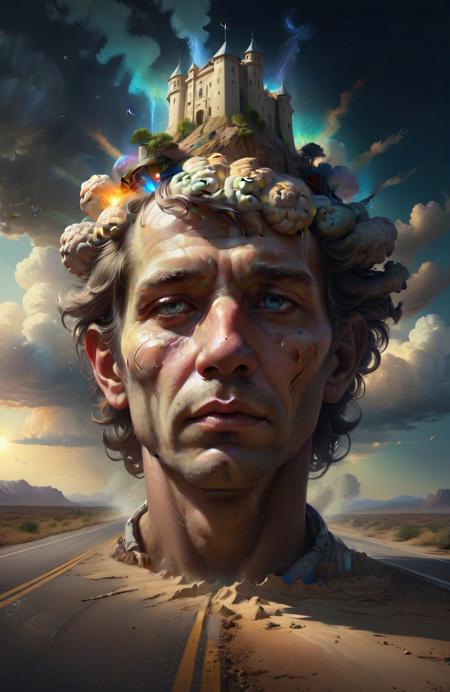 {"prompt": "Hitchhiker\u2019s Prayer. The bleached brain of the weary hitchhiker saps the vision of dawn along the highway.Yet his post-modern machinations tower overhead, they cast shadow that chases him across his open mind. The journey is long with jagged streets and winding lanes, with fear and loathing looming close behind on saddle back. Somehow beyond the horizon of his mind\u2019s eye, he was able to wrest an existence of spacelessness. Like the ancient ones who came before, they rejoiced at sifting time between their hands like sand. For the inner light has seeped through nature\u2019s breathe, and an Odyssey awaits the hitchhiker\u2019s incline. The Doors of Perception lay there at the foot of his destinate, A panel between here and the rest of reality. We must now know that the further one travels, the less one knows. Arrive without traveling. See all without looking. Do all without doing. Soft vibrant Lens, Ultra High Definition 8K , Detailed and Intricate, vivid colors, Beautiful Lighting, Clean & clear", "negative_prompt": "", "seed": 521649144, "use_stable_diffusion_model": "juggernautXL_v9Rdphoto2Lightning", "clip_skip": true, "use_controlnet_model": null, "use_vae_model": "", "sampler_name": "euler", "width": 832, "height": 1280, "num_inference_steps": 7, "guidance_scale": 3.0, "use_lora_model": "ChalkDustStyleSDXL", "lora_alpha": 0.8, "use_embeddings_model": null, "tiling": null, "use_face_correction": null, "use_upscale": null}