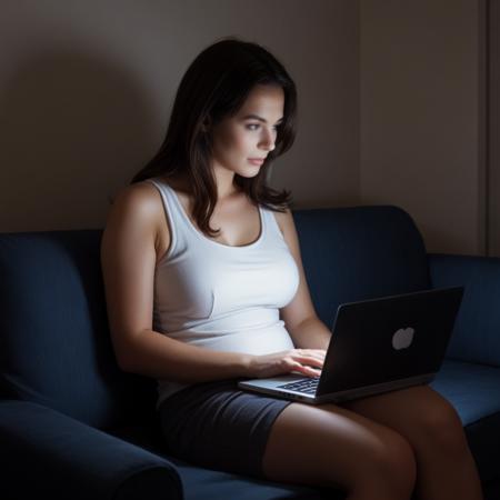 Scr33nLum laptop, sitting, dark,indoors, shadows, harsh lighting