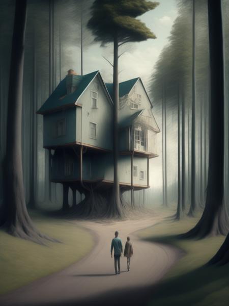 <lora:ErikJohansson:1>archigram looping endless road forest tall trees maze treehouses architecture surrealism Gregory crewdson