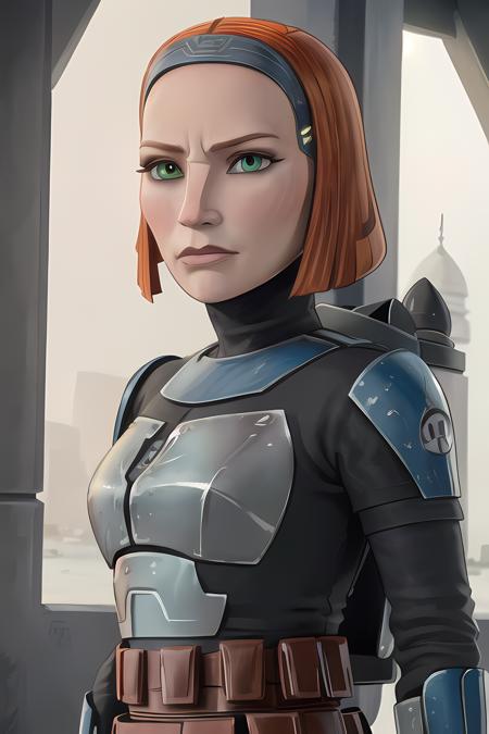 bokatan, (8k, RAW photo, best quality, masterpiece:1.2), (intricate details), perfect eyes, perfect face, perfect lighting, beautiful, (masterpiece:1.2), (best quality:1.2), 1woman, mature, solo, look at viewer, armor, short hair, redhead, green eyes, <lora:bokatan-10:0.75>, ((face portrait)), blush, serious face