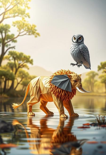 A majestic lion crafted entirely from intricate folds of golden paper, standing proudly in a sunlit savanna with a soft breeze ruffling its mane. The character turn the face and watch the camera
A graceful elephant made from layered gray paper, with delicate creases mimicking wrinkles, walking through a lush forest illuminated by dappled sunlight. The character turn the face and watch the camera
A serene swan formed from crisp white origami paper, gliding effortlessly across a calm lake reflecting its delicate curves. The character show her wings in the water
An owl crafted from textured, multi-colored paper quills, perched on a branch under a starry sky, its wide eyes glinting with detail. The character open and close the eyes.
Add martinoz pizza space at top. I want to add advertisement Logo on RIght size and display BOGO text.