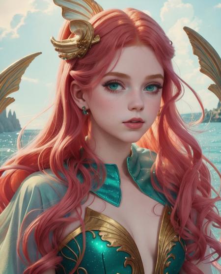 Ariel,mermaid girl with tail, Red hair, Pastel, glitter, dramatic, dreamy, pastel, Watercolor, Whimsical, Delicate, seashell crown, Trending on Artstation, Highly detailed, Intricate, Portrait, digital painting, Fantasy theme, Fantasy robes, Fantasy concept art, Fantasy character art, Smug, Teenage girl, perfect body, full body,(Classical Realism:1.3),(80s Art:1.3),naturalism,land Art,regionalism,shutterstock contest winner,trending on unsplash,featured on Flickr