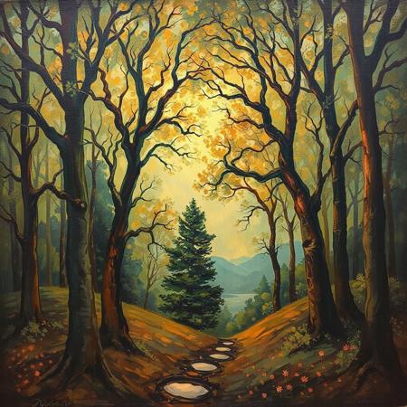 painting of trees, Art nouveau style