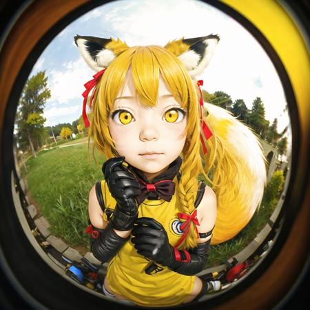 <lora:fisheye2:1>, fisheye, 

<lora:retro_ham_avas_jun_rifl:1>, 1girl, elbow gloves, fox ears, fox tail, gloves, hair ribbon, long hair, ribbon, tail, yellow eyes