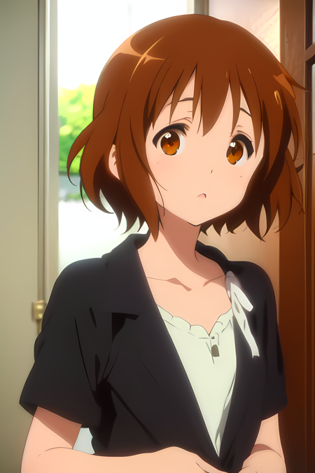 kyoto animation screencap, anime screencap, brown eyes, <lora:kyoto animation_artstyle_LoCon:0.5>, yui hirasawa, brown hair, medium hair,