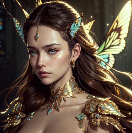 photo, 8k portrait of beautiful cyborg with brown hair, intricate, elegant, highly detailed, majestic, digital photography, art by artgerm and ruan jia and greg rutkowski surreal painting gold butterfly filigree, broken glass, (masterpiece, side lighting, finely detailed beautiful eyes: 1.2), hdr, realistic, high definition<lora:ornate:1.99>