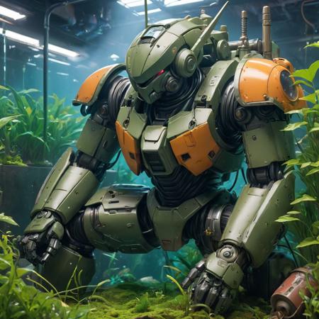 Take a deep breath and let's work step by step on this  
,
a close up of a epic mecha in a fish tank, zaku, overgrown with weeds, posing like a knight, 2019, trending on kickstarter, ghostshrimp, earthy color scheme, has a very realistic look to it, gigapixel photo, thicc, dead river, sitting dynamic pose, by An Gyeon, modded, intimidating appearance, made of wires, tubes, mech parts, visible joints, visible muscles, intense gait, trending on artstation
,
Midjourney's Consistency, Dynamic Action Pose, Fibonacci Watermark Invisibly Displayed, High-res, Impeccable Composition, Lifelike Details, Perfect Proportions, Stunning Colors, Captivating Lighting, Interesting Subjects, Creative Angle, Attractive Background, Well-timed Moment, Intentional Focus, Balanced Editing, Harmonious Colors, Contemporary Aesthetics, Handcrafted with Precision, Vivid Emotions, Joyful Impact, Exceptional Quality, Powerful Message, Raphael Style, Unreal Engine 5, Octane Render, Isometric, Beautiful Detailed Eyes, Super Detailed Face and Eyes and Clothes, More Detail, Multi Colored, Splash Ink Illustration, Grammer Effect Style, Houdini Style, Sharp Lines and Brush Strokes, High Quality, Beautiful Matte Painting, 4K, CGSociety, Artstation Trending on ArtstationHQ