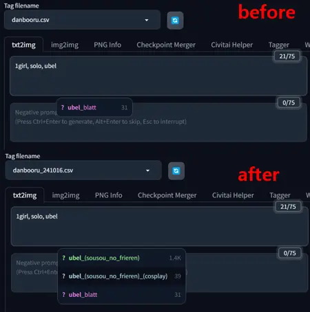 Updated danbooru.csv(2024-10-16) for WebUI Tag Autocomplete