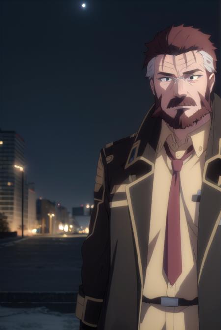 blitztalker, <lora:blitz talker s1-lora-nochekaiser:1>,
blitz talker, brown hair, male focus, red hair, multicolored hair, facial hair, scar, (black eyes:1.5), beard,
BREAK shirt, gloves, necktie, black gloves, coat, yellow shirt,
BREAK outdoor, city, night, sky, buildings, moon, clouds,
BREAK looking at viewer, (cowboy shot:1.5),
BREAK <lyco:GoodHands-beta2:1>, (masterpiece:1.2), best quality, high resolution, unity 8k wallpaper, (illustration:0.8), (beautiful detailed eyes:1.6), extremely detailed face, perfect lighting, extremely detailed CG, (perfect hands, perfect anatomy),