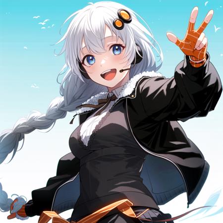 masterpiece, best quality, (1girl, solo),
kizuna akari, 1girl, solo, long hair, braid, twin braids, blue eyes, smile, hair ornament, very long hair, striped, dress, open mouth, orange pantyhose, full body, orange gloves, striped gloves, vertical stripes, pantyhose, white hair, gloves, black jacket, headset, :d, jacket, standing, looking at viewer, ahoge, striped pantyhose, grey dress, black footwear, ertical-striped pantyhose, open clothes, long sleeves, star (symbol), fingerless gloves, high heels, open jacket, shoes, character name, black dress, bangs, twintails
<lora:KizunaAkari:0.65>
((((( outdoors,upper body, dynamic pose)))))