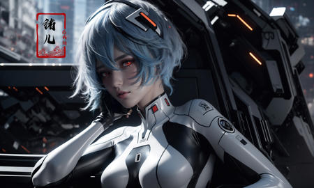 Epic CG masterpiece, AYANAMI REI,hdr,dtm, full ha, Sitting on mecha device, 8K, ultra detailed graphic tension, dynamic poses, stunning colors, 3D rendering, surrealism, cinematic lighting effects, realism, 00 renderer, super realistic, full - body photos, super vista, super wide Angle, HD,
(Short light blue hair:1.2)(red eyes:1.3)solo,
<lora:~Q?-~lN= AYANAMI REI:0.9>