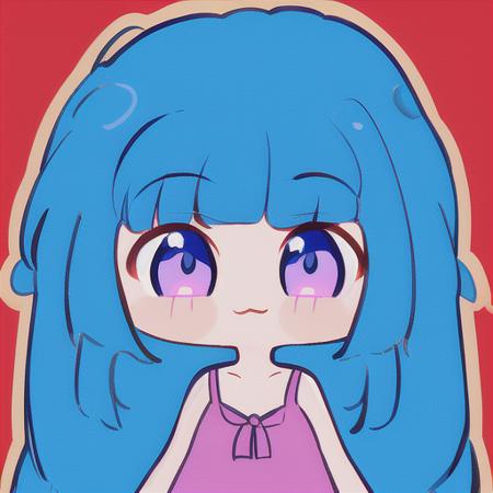 1girl, solo, furude rika, azhiichigo style, focus on face, white background, <lora:AZHIICHIGO_V1-10:0.8>, big eyes, thick lines, cute,  <lora:RikaSatoko:0.7>, long hair, blue hair, purple eyes, sundress, green dress, bare shoulders