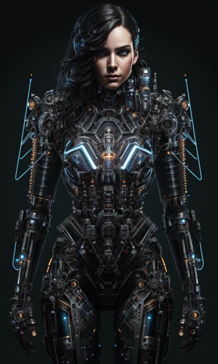 photo of full body cyborg| full-length portrait| detailed face| symmetric| steampunk| cyberpunk| cyborg| intricate detailed| to scale| hyperrealistic| cinematic lighting| digital art| concept art