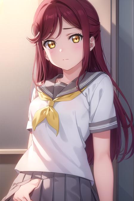 rikosakurauchi, <lora:riko sakurauchi s2-lora-nochekaiser:1>,
riko sakurauchi, long hair, hair ornament, (yellow eyes:1.3), red hair, hairclip,
BREAK skirt, school uniform, short sleeves, pleated skirt, serafuku, socks, neckerchief, kneehighs, black socks, red neckerchief, grey skirt, uranohoshi school uniform,
BREAK indoors, classroom,
BREAK looking at viewer, (cowboy shot:1.5),
BREAK <lyco:GoodHands-beta2:1>, (masterpiece:1.2), best quality, high resolution, unity 8k wallpaper, (illustration:0.8), (beautiful detailed eyes:1.6), extremely detailed face, perfect lighting, extremely detailed CG, (perfect hands, perfect anatomy),