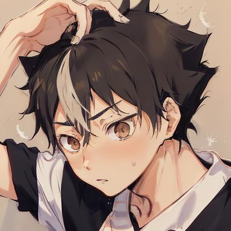 <lora:YuuNishinoya:1>  Yuu Nishinoya haikyuu!! nishinoya_yuu highres 1boy ball black_hair blonde_hair brown_eyes clothes_writing feathers footprints karasuno_volleyball_uniform looking_away looking_to_the_side looking_up male_focus multicolored_hair orange_shirt parted_lips playing_sports shirt short_hair simple_background solo sportswear streaked_hair sweat two-tone_hair upper_body volleyball volleyball_uniform white_background